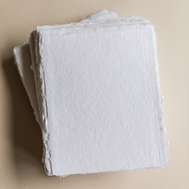 White deckle-edge cotton rag paper, Sizes available: 5x7 