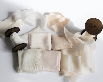Silk Ribbon | Creamy Neutrals | Plant dyed | Styling Bundle wedding silk ribbons, floral ribbons, stationery ribbons, natural silk