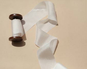 Silk Ribbon | DOVE WHITE Habotai / Plant based and Hand Dyed / Wedding Ribbon / Floral ribbon / Stationery Ribbon/ Ribbons