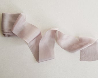 Silk Ribbon | Mauve | Plant dyed / Floral and bouquet ribbon / Stationery Ribbon / Habotai Bias Cut