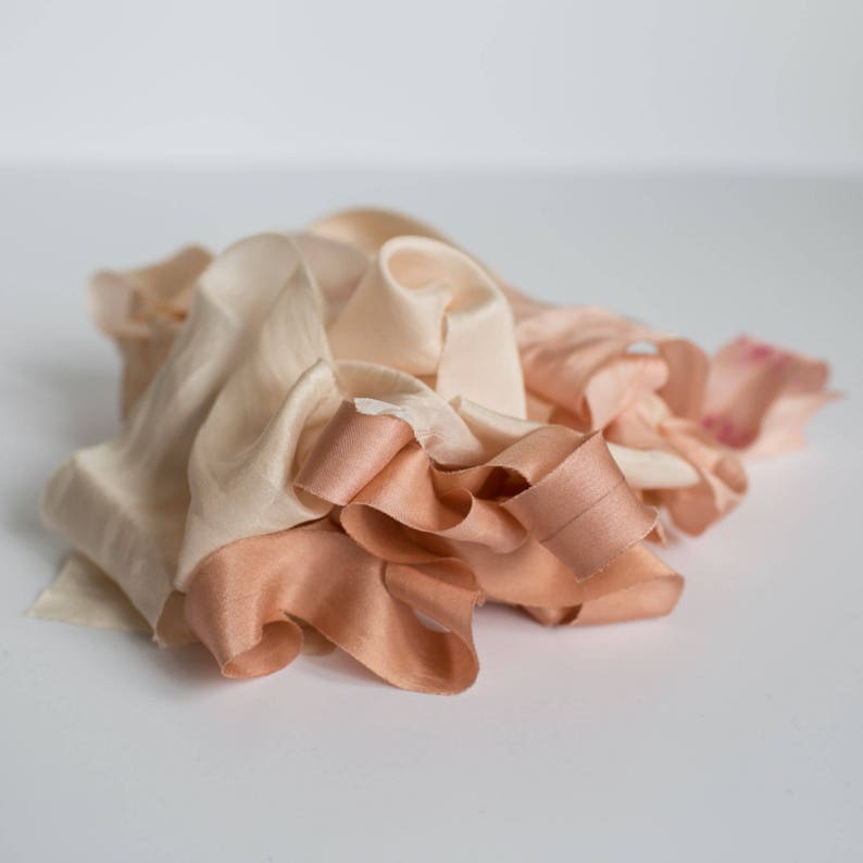 Silk Ribbon Bundle OFF CUTS / REMNANTS sample bag Plant based, hand dyed silk ribbons image 3