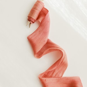 Silk Ribbon | CORAL Silk / Plant based and Hand Dyed / Wedding Ribbon / Floral ribbon / Stationery Ribbon/ Ribbons