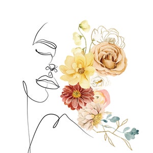 Female Portrait Line Art Floral Print Wall Art Floral Print Poster printed on cotton rag paper image 2