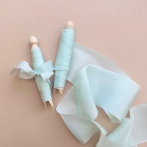 Silk Ribbon | Light Mint Habotai Silk | Plant based, hand dyed silk ribbons, wedding ribbon, floral ribbon, stationery ribbon, 100% silk