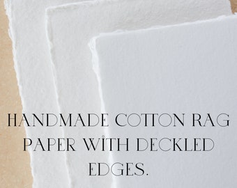 Papier de chiffon de coton blanc bord de pont, Tailles disponibles : 5 x 7", A6, A5, A4, A3 | Invitations de mariage, papier de papeterie, papier fait main