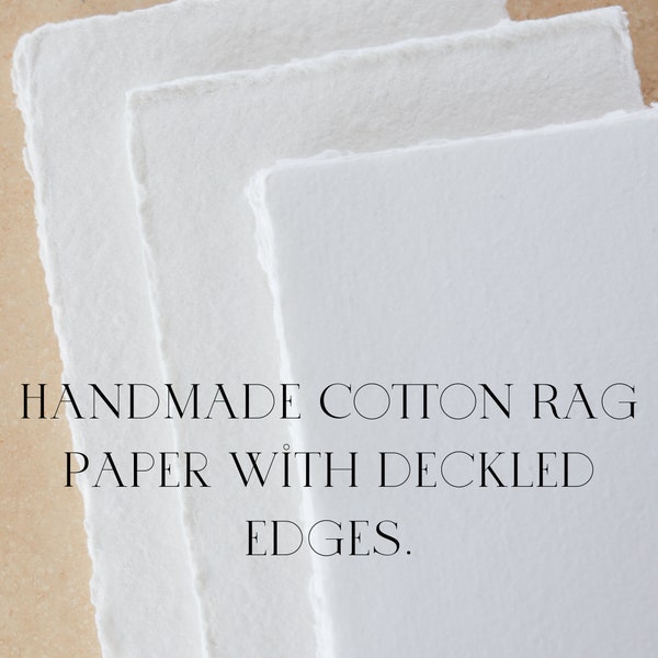 White deckle-edge cotton rag paper, Sizes available: 5x7", A6, A5, A4, A3 | Wedding Invites, Stationery Paper, Handmade Paper