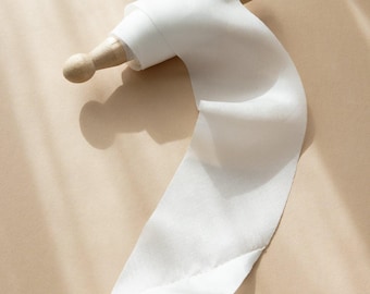 Silk Ribbon | WHITE | Habotai Silk | Plant based, hand dyed silk ribbons, wedding ribbon, floral ribbon, stationery ribbon, 100% silk