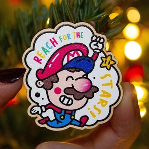 Super Mario Pin aus Holz - Super Mario Geschenke, Mario fan Art, Gaming Geschenk
