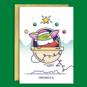 Navidad es Baby Yoda - Tarjetas de Navidad / tarjetas de felicitación / tarjetas de vacaciones / festivo / Navidad mandoloriana / Tarjetas de arte