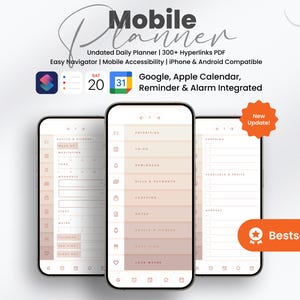 Digital Mobile Planner, Digital Pocket Planner, iPhone Digital Planner, Android Digital Phone Planner, Plan Your Day - Peach Mode