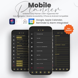 Digital Mobile Planner, Digital Pocket Planner, iPhone Digital Planner, Android Digital Phone Planner, Plan Your Day - Dark Mode