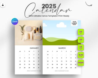 2025 Calendar | Editable Canva Template | Printable & Personalized Photo Calendar | Easy Edit Customizable Design | Perfect Gift Idea