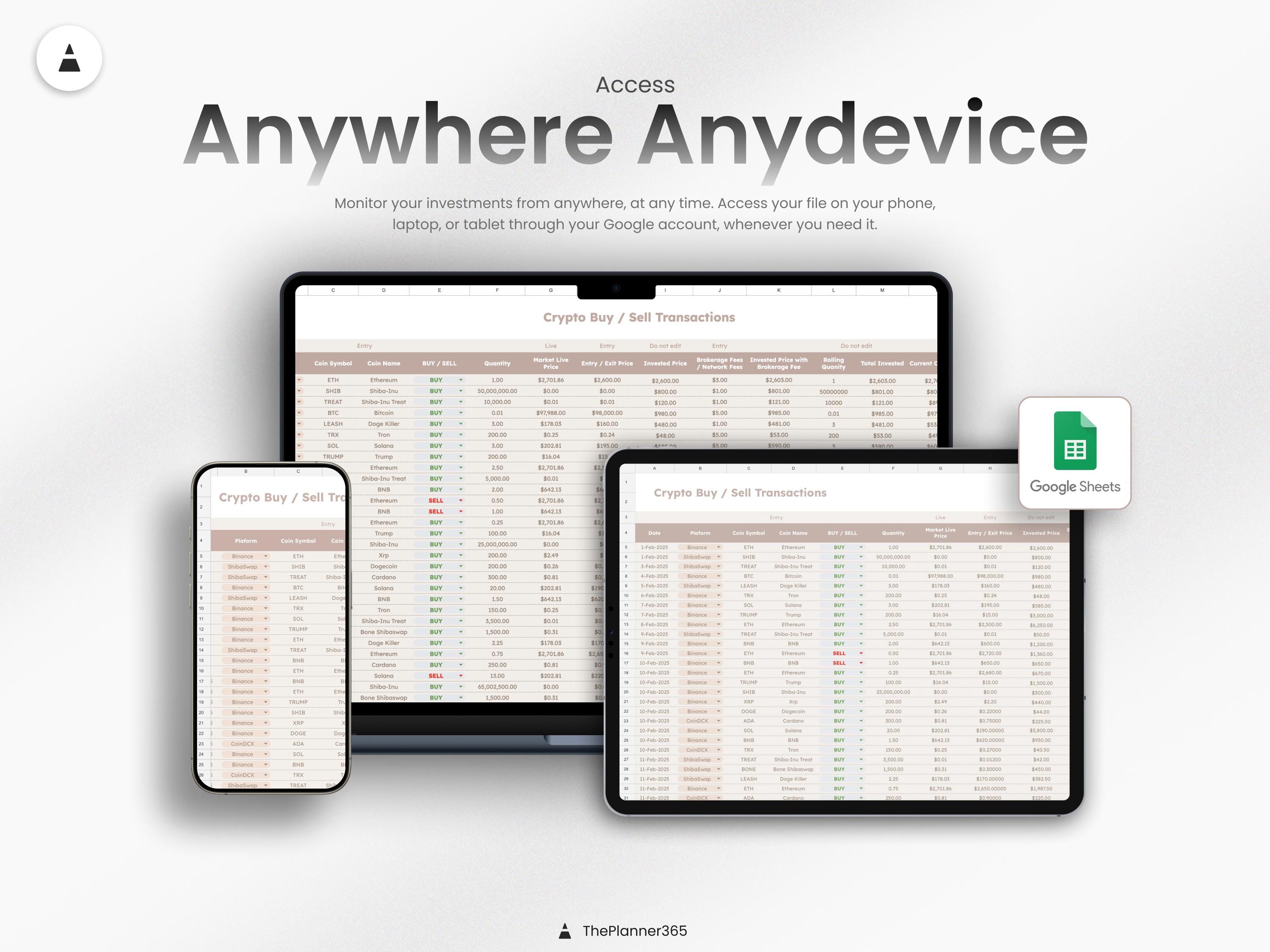 暗号通貨ポートフォリオトラッカー：売買用Googleスプレッドシートテンプレート - Etsy 日本