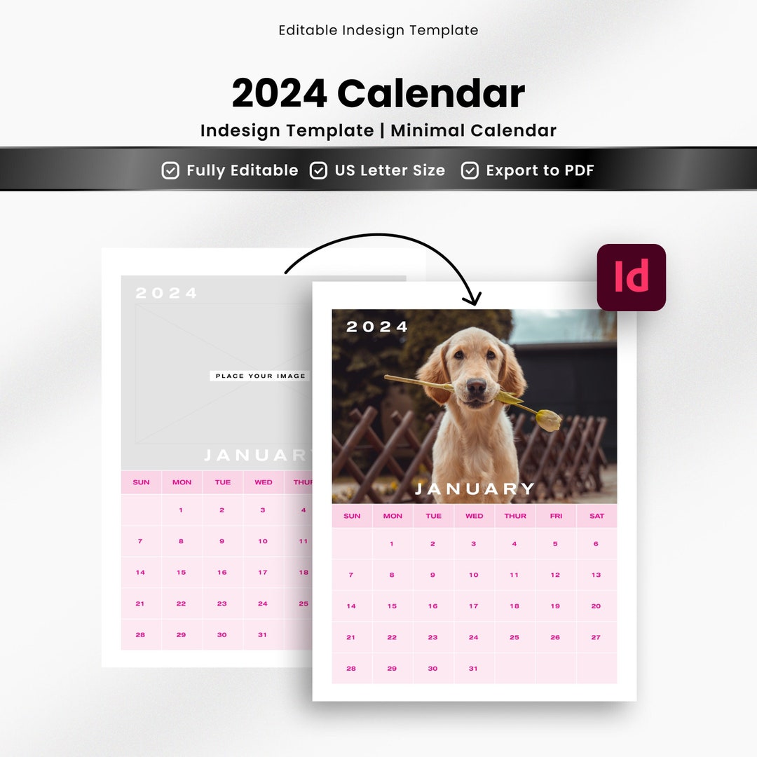 2024 Calendar Indesign Calendar Template Editable Calendar Etsy