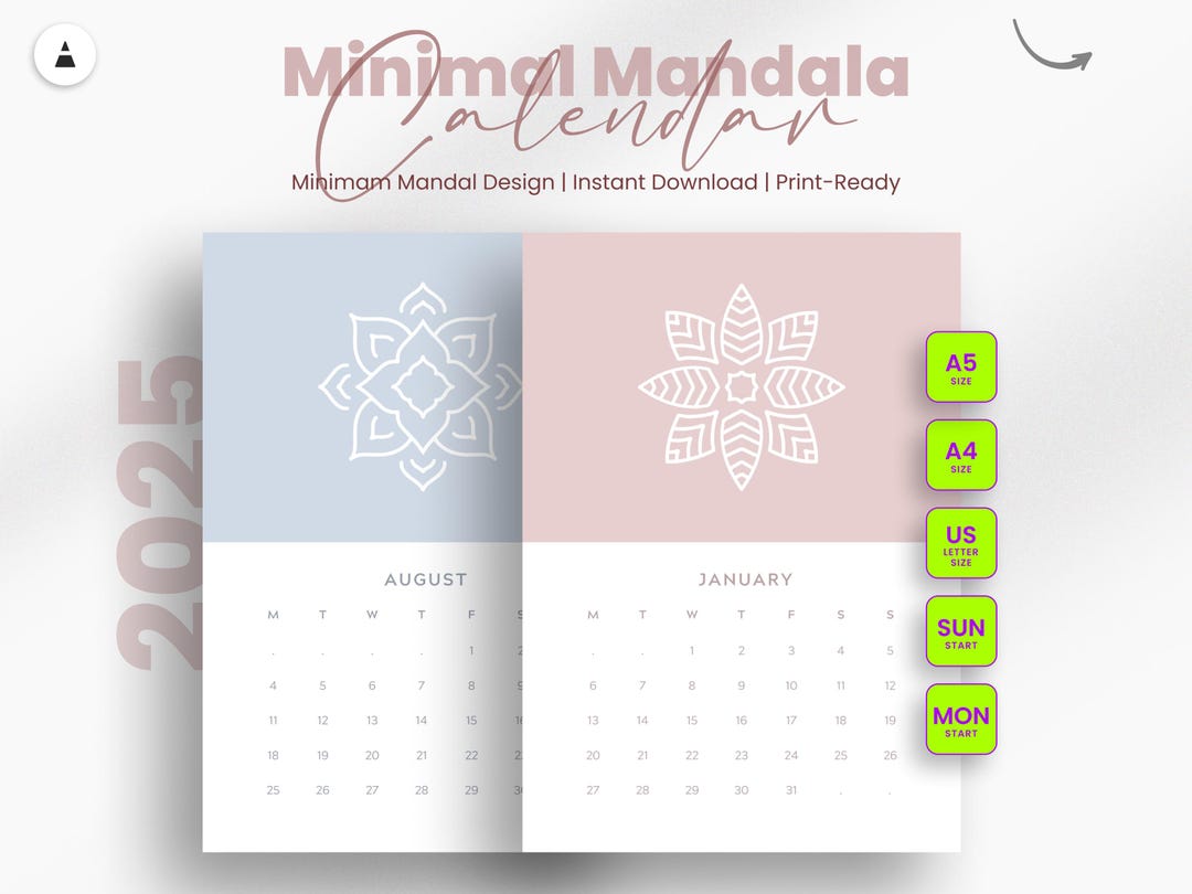 2025 Calendar | Printable Mandala Art Calendar Template | Minimalist ...