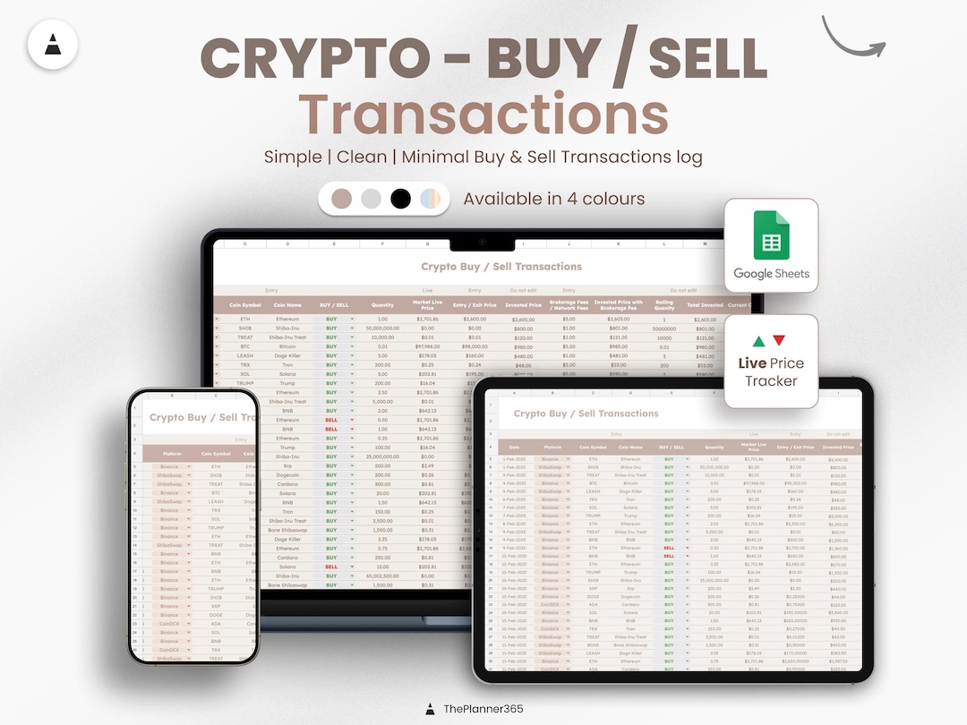 暗号通貨ポートフォリオトラッカー：売買用Googleスプレッドシートテンプレート - Etsy 日本