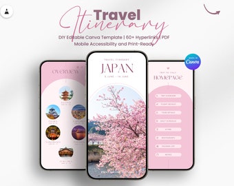 Modèle d'itinéraire de voyage modifiable : planificateur de voyage mobile (Canva)