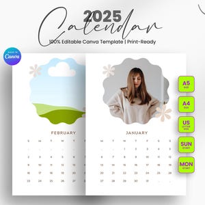 2025 Calendar | Editable Canva Template | Printable Calendar 2025 | Personalized Photo Calendar | Editable Calendar | Gift Idea