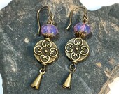 pink lilac dangle earrings opalescent Czech glass earrings gift for her long dressy earrings romantic earrings