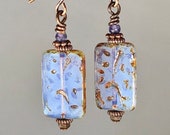 lilac opal Czech dangle earrings pastel earrings Czech Picasso finish earrings opalescent earrings rectangle earrings Czech glass earrings