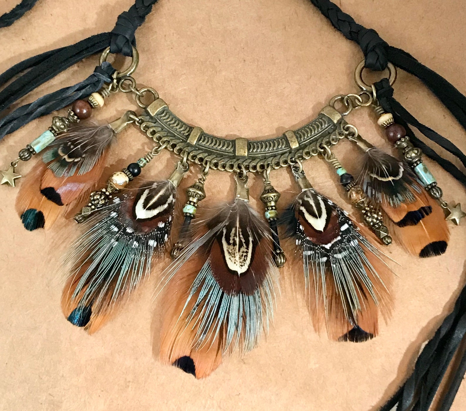 Boho Style Necklace Bohemian Necklace Long Leather Necklace Etsy