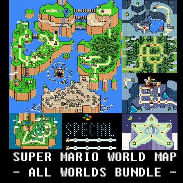 Super Mario World ALL WORLDS Maps -- Cross Stitch Pattern!