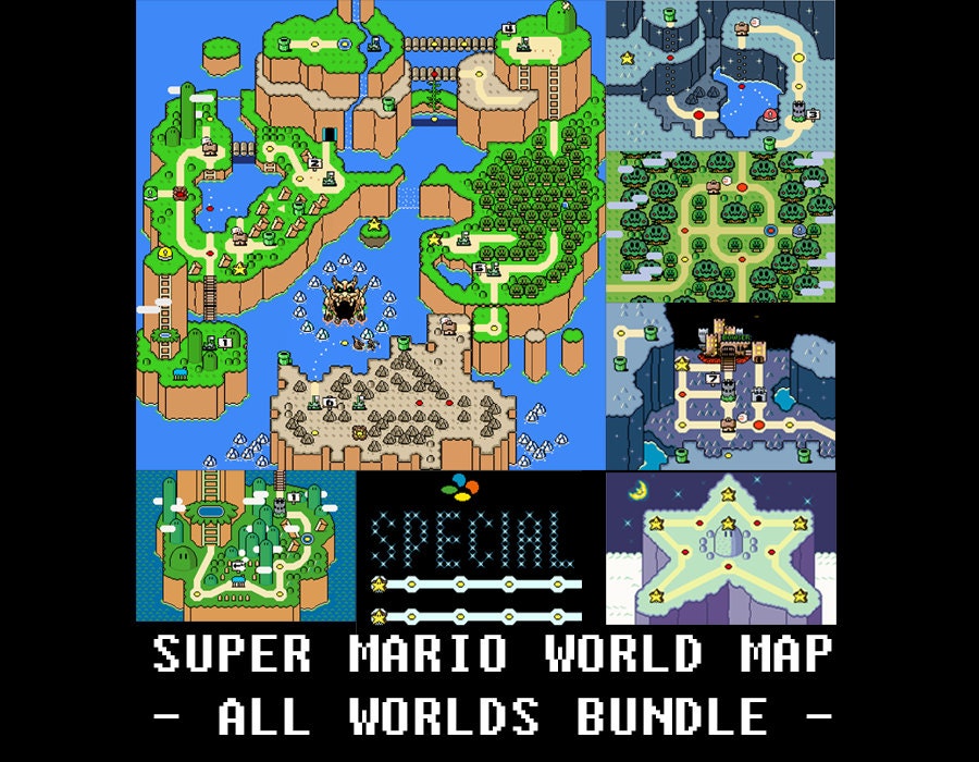 Super Mario World Full Map Super Mario World All Worlds Maps Cross Stitch Pattern | Etsy
