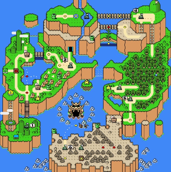 Super Mario World Map Cross Stitch Pattern Overworld Retro Etsy