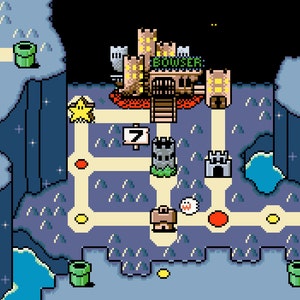 Super Mario World Valley of Bowser-kaart -- kruissteekpatroon!