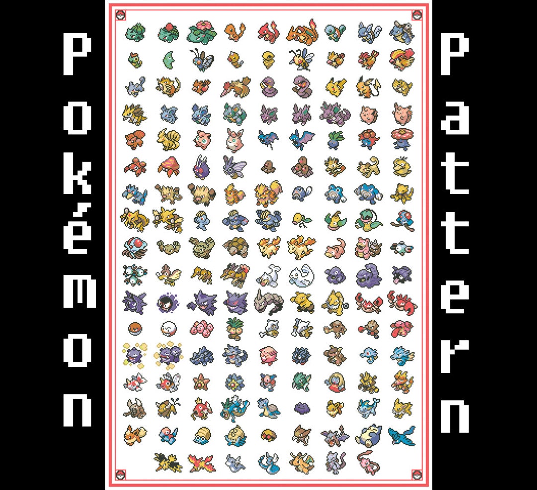 Classic Pokemon Red and Blue Sprites All 151 First Generation Pokemon Cross  Stitch Pattern PDF Digital Download 