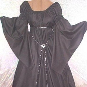 Black Goth long Renaissance chemise style puff sleeve shoulder & long dagged sleeve fantasy Costume gown