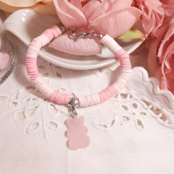 Bracelet enfant gourmand ourson rose