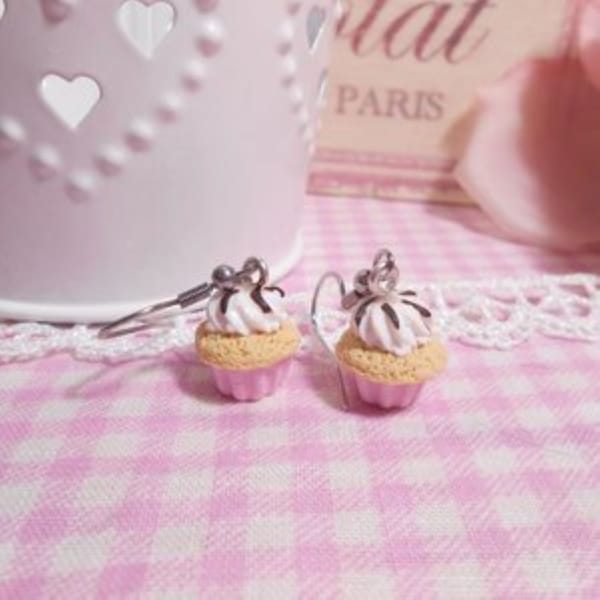 Boucles d'oreilles cupcake chantilly , bijoux gourmand, fantaisies