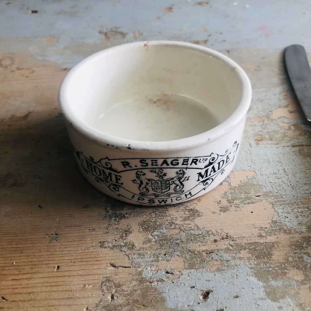 An Ironstone Meat Paste Pot Victorian White and Black R Etsy