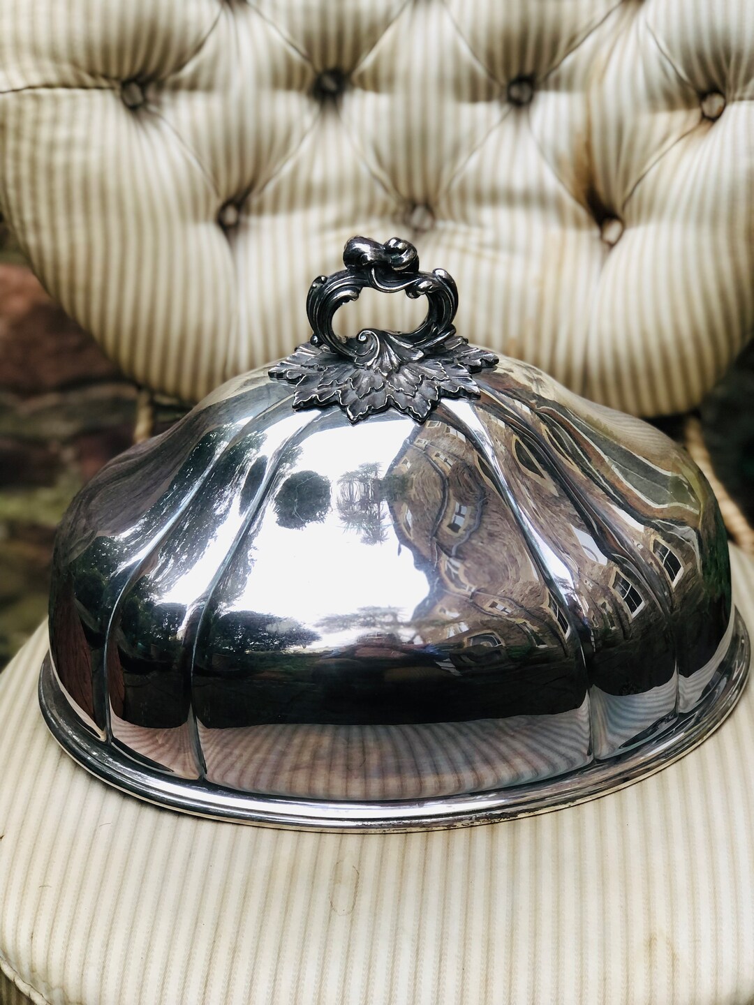 A Silver Plate Serving Cover, Oval, Large, Vintage, Gift, Food Cover