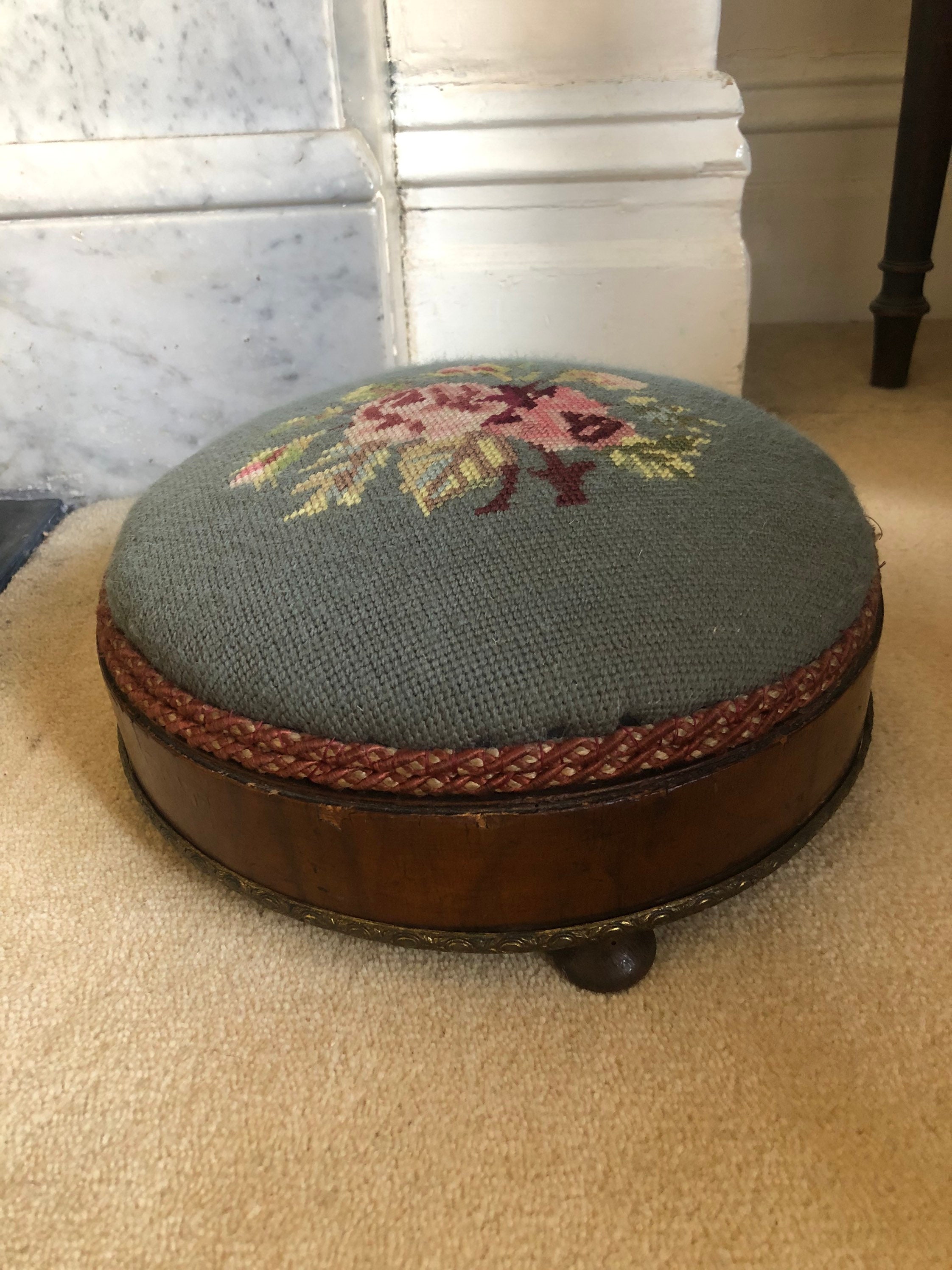 Satin Floral Small Footstool With Wooden Feet / Upholstered Handmade Stool  Bed Step Footrest Mum Dad Gift Home Office Under Chair Foot Stool 