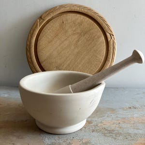 Antique Pestle and Mortar, stone, No 3, Milton and Brook, warranted acid proof, made in England.