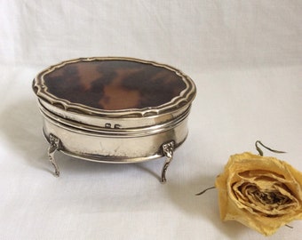A Silver and Tortoiseshell Trinket Box, Birmingham 1921, Art Deco, oval