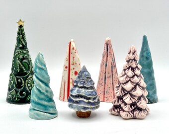 Mini ceramic tree, Small holiday trees,  Pottery trees, Miniature trees, Décor for: Aquariums, Dollhouse, winter village, Model trains