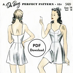 vintage sewing pattern 1940s 40s vintage lingerie sewing pattern teddy romper bust 32 b32 Instant Download