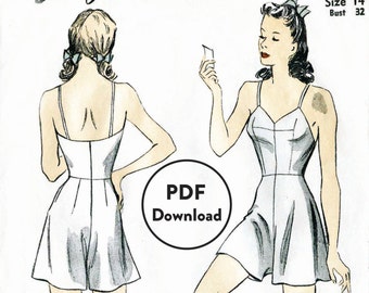 vintage sewing pattern 1940s 40s vintage lingerie sewing pattern teddy romper bust 32 b32 Instant Download