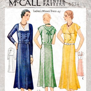 vintage sewing pattern 1920s 1930s dress   // double breasted // wide collar // PICK YOUR SIZE bust 32 34 36 38 40