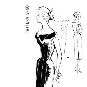 vintage sewing pattern 1950s 50s bardot wiggle dress pattern  // cocktail evening // princess seams // LBD // Bust 36 1/2