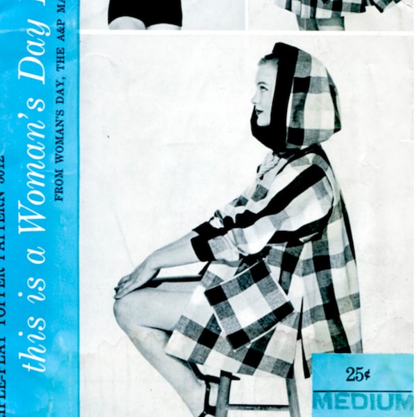 vintage sewing pattern 1950s beachwear outerwear   trapeze coat crop top bolero // size medium // Bust 34 - 36