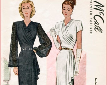 vintage sewing pattern 1940s 40s vintage goddess gown evening dress sewing pattern cocktail frock bust 32 b32 reproduction English & French