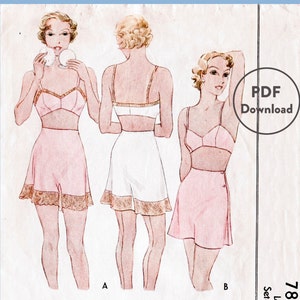 vintage sewing pattern vintage lingerie sewing pattern 1930s 30s bra & tap shorts bust 32 Instant Download