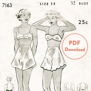 vintage sewing pattern vintage lingerie sewing pattern 1930s 30s bra scallop hem tap shorts bust 32 bust 32 Instant Download