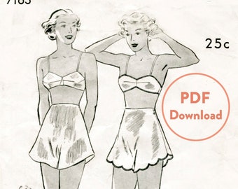 vintage sewing pattern vintage lingerie sewing pattern 1930s 30s bra scallop hem tap shorts bust 32 bust 32 Instant Download