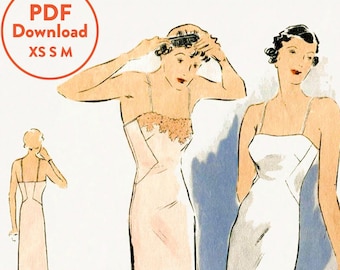 XS S M vintage Schnittmuster 1930er Jahre vintage Damenunterwäsche Schnittmuster Spitze Slip Dress Negligee Instant Download