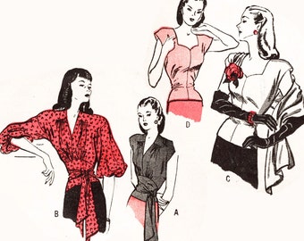 1940 vintage sewing pattern 1940s 40s pattern evening blouse fitted top vintage sewing bust 32 reproduction